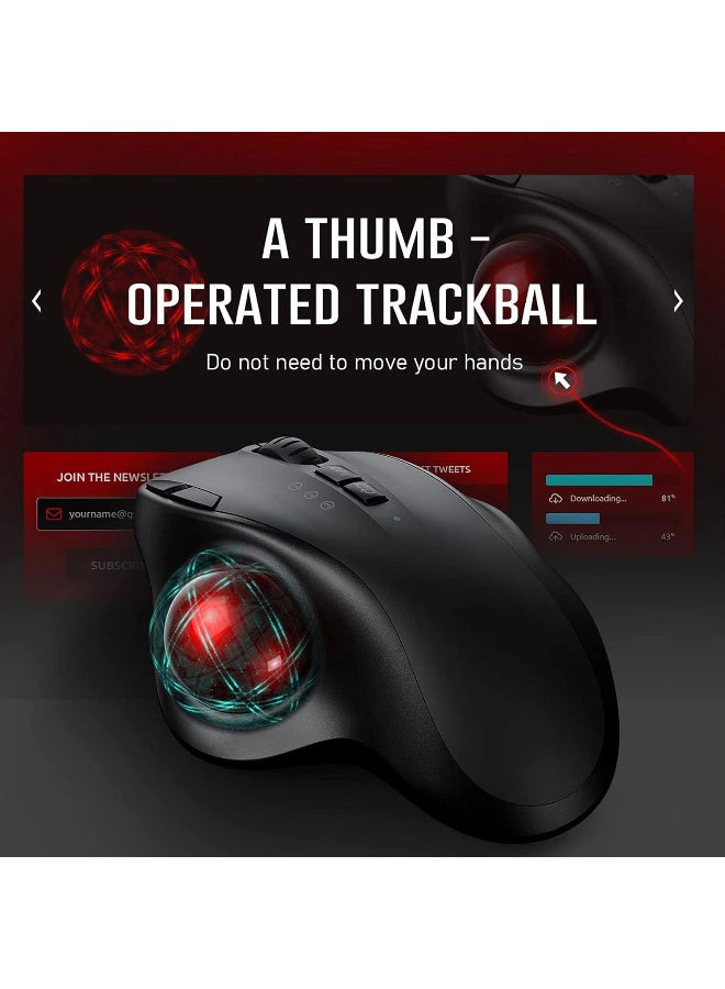 VssoPlor Wireless Trackball Mouse - 2.4G USB + Dual Bluetooth Rollerball Mouse, Easy Thumb Control, Rechargeable Ergonomic Mouse Trackball for Mac, Laptop, PC, iPad, Windows, Android, iOS (Black) - Image 1