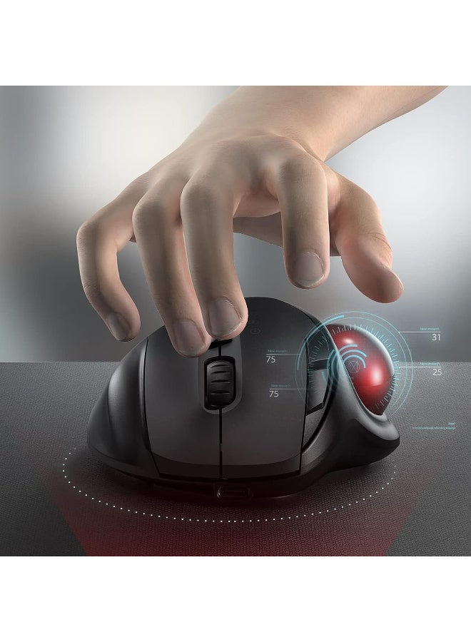 VssoPlor Wireless Trackball Mouse - 2.4G USB + Dual Bluetooth Rollerball Mouse, Easy Thumb Control, Rechargeable Ergonomic Mouse Trackball for Mac, Laptop, PC, iPad, Windows, Android, iOS (Black) - Image 4