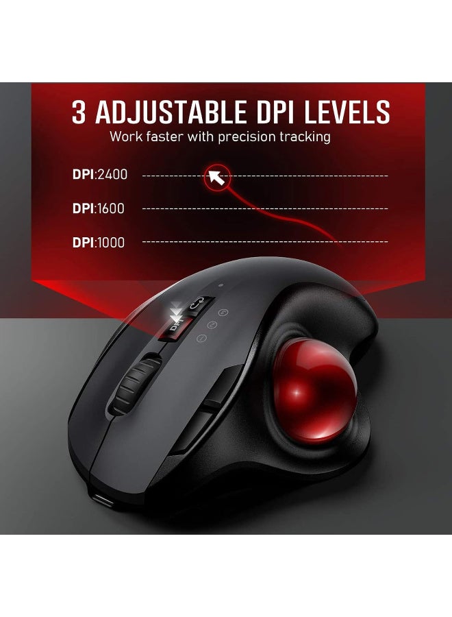 VssoPlor Wireless Trackball Mouse - 2.4G USB + Dual Bluetooth Rollerball Mouse, Easy Thumb Control, Rechargeable Ergonomic Mouse Trackball for Mac, Laptop, PC, iPad, Windows, Android, iOS (Black) - Image 3
