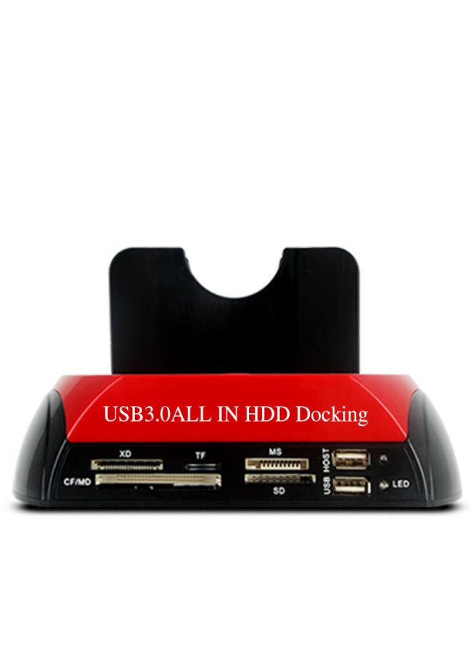 Generic - Serial Port Parallel Port With Card Reader Hub Laptop Desktop Computer Hard Disk Box USB3.0 Hard Disk Holder-Color:Black And Red - Image 1