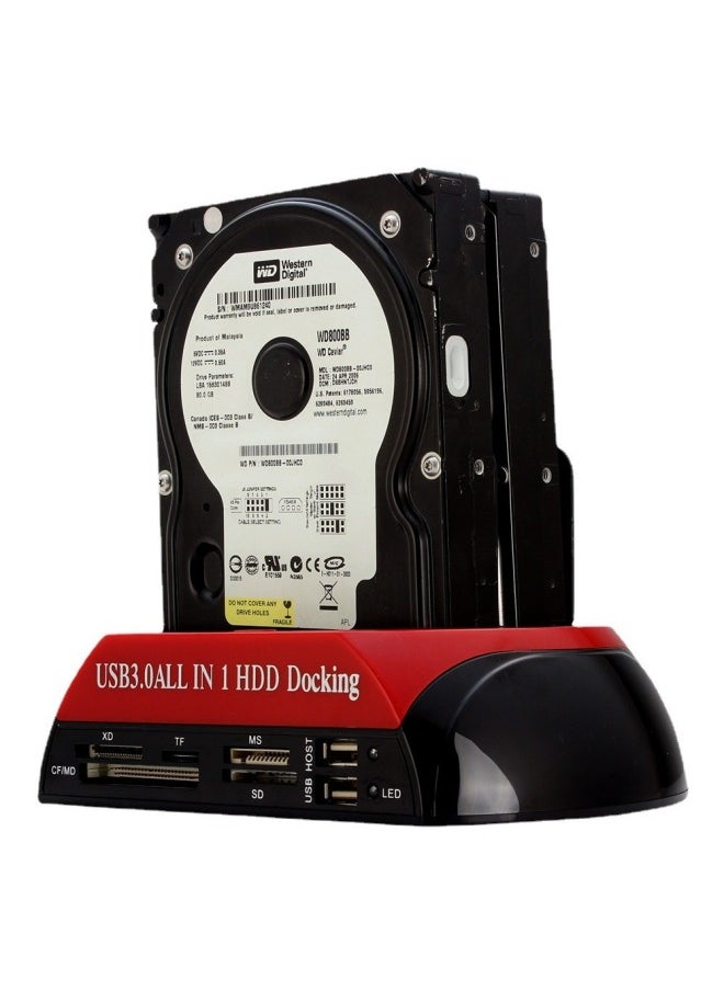 Generic - Serial Port Parallel Port With Card Reader Hub Laptop Desktop Computer Hard Disk Box USB3.0 Hard Disk Holder-Color:Black And Red - Image 1