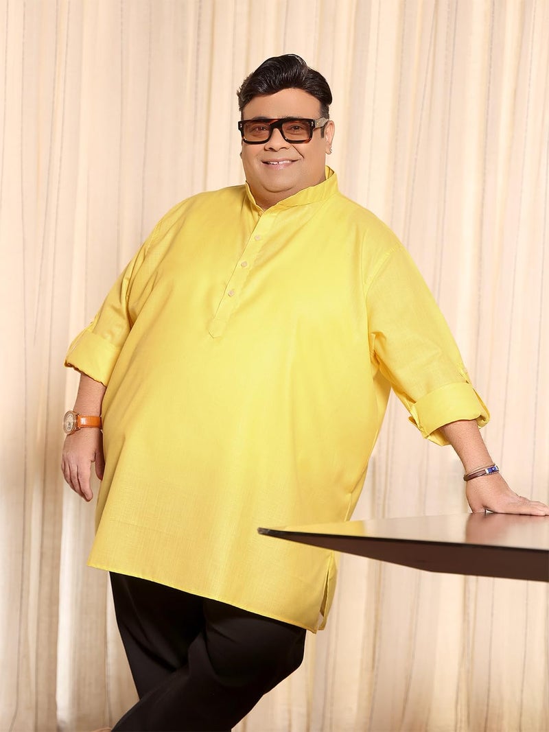 Bigbanana Plus Size Men's Regular Fit Solid Short Kurta (Pollan-Yellow,Yellow,4XL) - Image 4