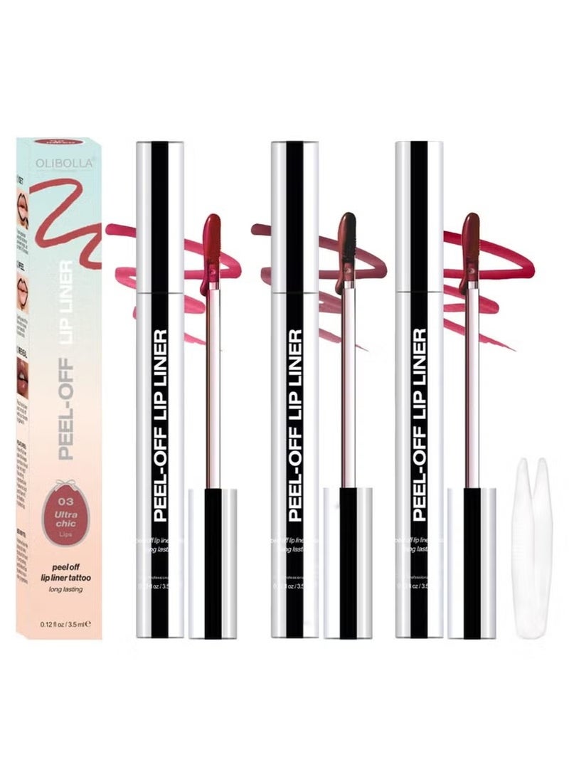 OLIBOLLA Lip Liner Tint Peel Off - 3 Colors Waterproof & Sweatproof Lip Stain Peel Off Set with Tweezers, High-Pigment Long-Wearing Matte Finish Tattoo for Women, Full Lips, Non-Stick Cup - Image 1