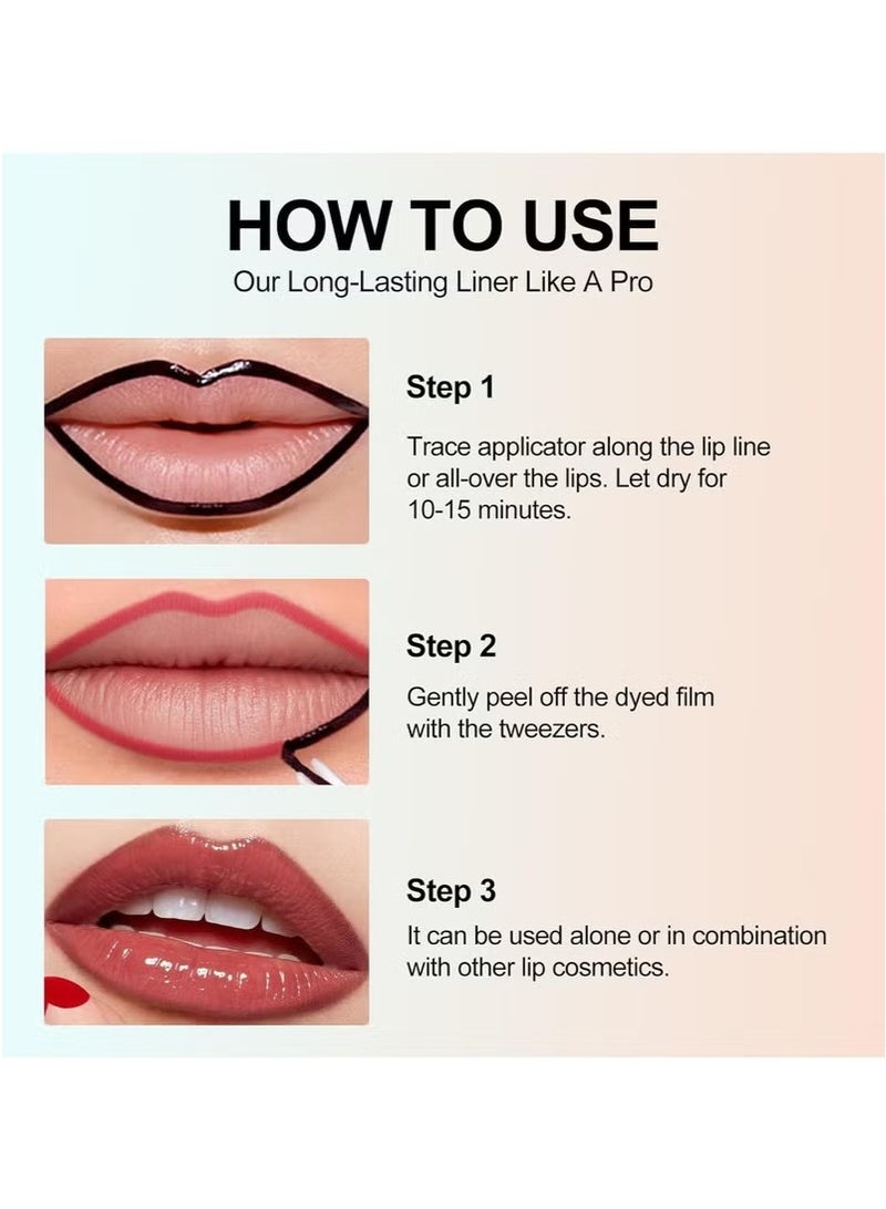 OLIBOLLA Lip Liner Tint Peel Off - 3 Colors Waterproof & Sweatproof Lip Stain Peel Off Set with Tweezers, High-Pigment Long-Wearing Matte Finish Tattoo for Women, Full Lips, Non-Stick Cup - Image 5
