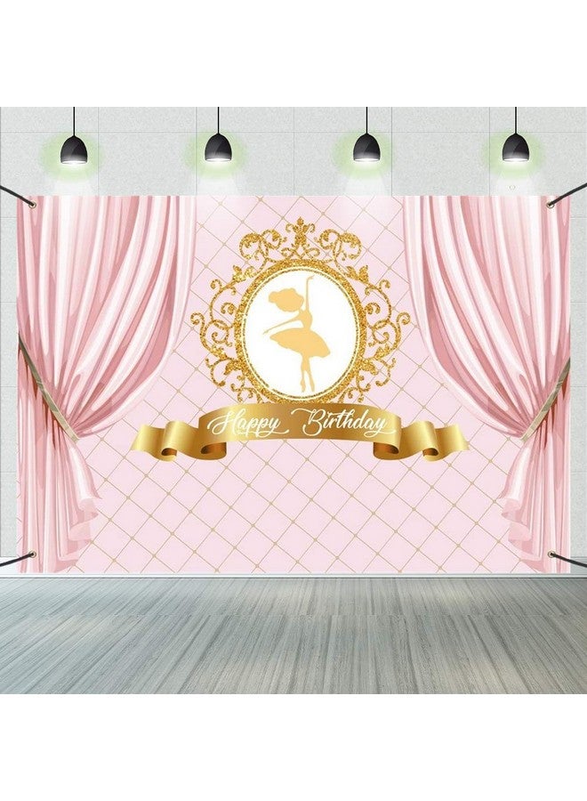 CSFOTO Polyester 6X3.6Ft Happy Birthday Ballerina Banner Pink Curtain Photography Backdrop Princess Girl Golden Elegant Ballet Dancer Celebrate Party Decoration Child Kid Baby Banner - Image 1
