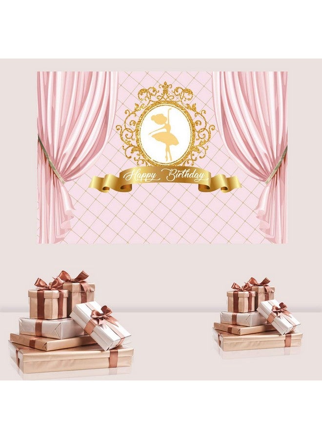 CSFOTO Polyester 6X3.6Ft Happy Birthday Ballerina Banner Pink Curtain Photography Backdrop Princess Girl Golden Elegant Ballet Dancer Celebrate Party Decoration Child Kid Baby Banner - Image 3