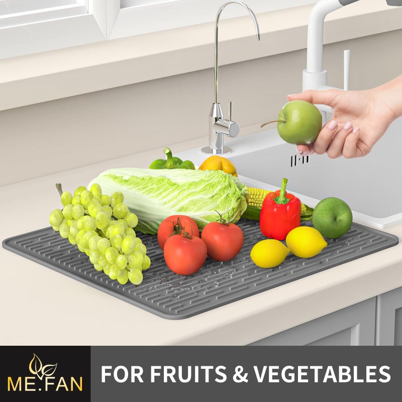 ME.FAN Silicone Dish Drying Mat for Kitchen Counter, Dish Drying Pad for Sink, Refrigerator or Drawer, Countertop Protection Pad S - 12'' x 8'' - Grey - Image 4