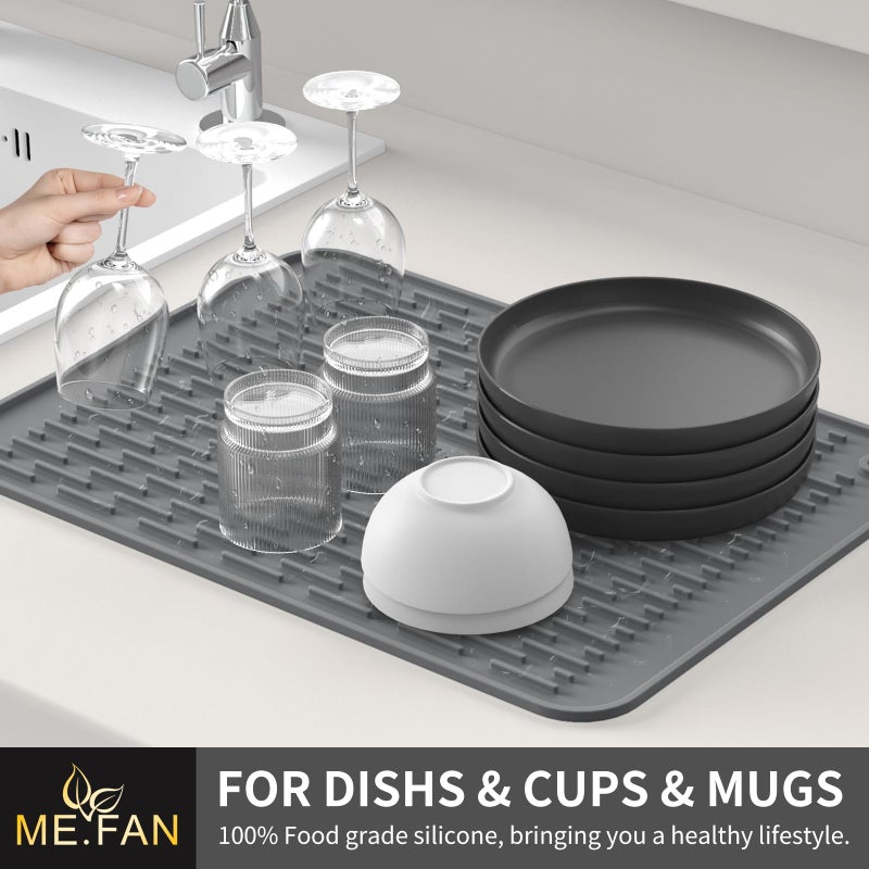 ME.FAN Silicone Dish Drying Mat for Kitchen Counter, Dish Drying Pad for Sink, Refrigerator or Drawer, Countertop Protection Pad S - 12'' x 8'' - Grey - Image 3