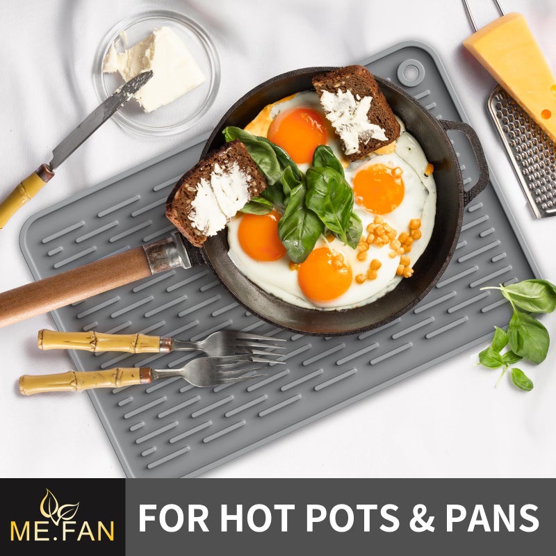 ME.FAN Silicone Dish Drying Mat for Kitchen Counter, Dish Drying Pad for Sink, Refrigerator or Drawer, Countertop Protection Pad S - 12'' x 8'' - Grey - Image 5