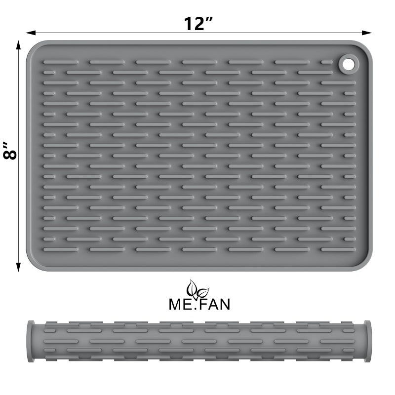ME.FAN Silicone Dish Drying Mat for Kitchen Counter, Dish Drying Pad for Sink, Refrigerator or Drawer, Countertop Protection Pad S - 12'' x 8'' - Grey - Image 2