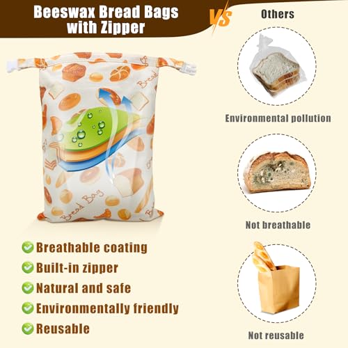 kanuoc 2 Pack Beeswax Bread Bags for Homemade Bread, Sourdough, Reusable Bread Bag XL Eco-Friendly Fresh Food Storage with Buckle & Zipper, Moisture Lock, Keeps Bakes Fresh Longer - Image 4