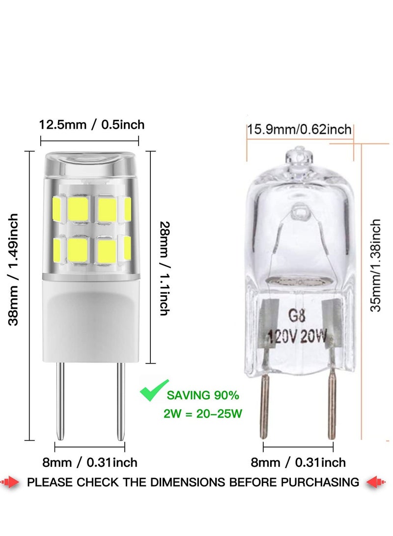 G8 LED Bulb 2W, 20W Halogen Equivalent G8 White Light 6000K Bi-Pin G8 Base Not Dimmable Light Bulbs AC110/120/130V G8 LED 6 Pack (White Light)