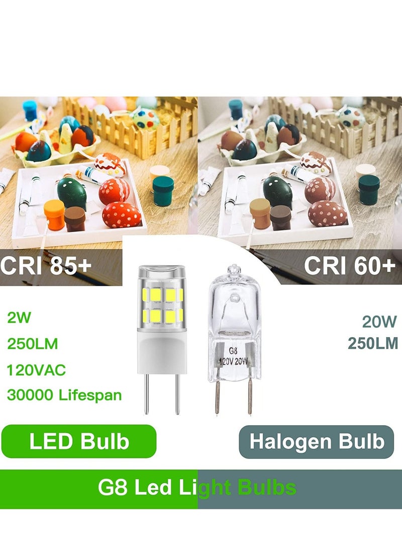G8 LED Bulb 2W, 20W Halogen Equivalent G8 White Light 6000K Bi-Pin G8 Base Not Dimmable Light Bulbs AC110/120/130V G8 LED 6 Pack (White Light)