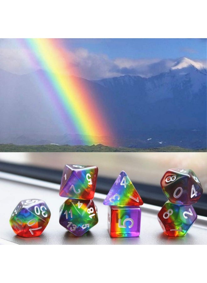HD - Polyhedral Dnd Dice Set Rpg Rainbow Dice For Dungeons And Dragons(D&D) Role Playing Gamemtgpathfindertable Gamemath Games Dice Set With Dice Pouch - Image 1