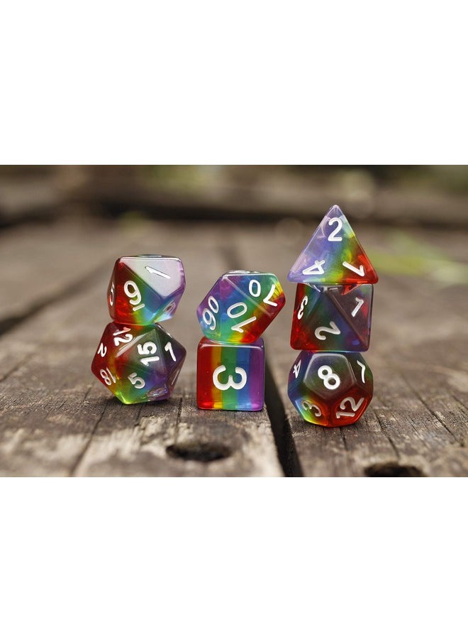 HD - Polyhedral Dnd Dice Set Rpg Rainbow Dice For Dungeons And Dragons(D&D) Role Playing Gamemtgpathfindertable Gamemath Games Dice Set With Dice Pouch - Image 1