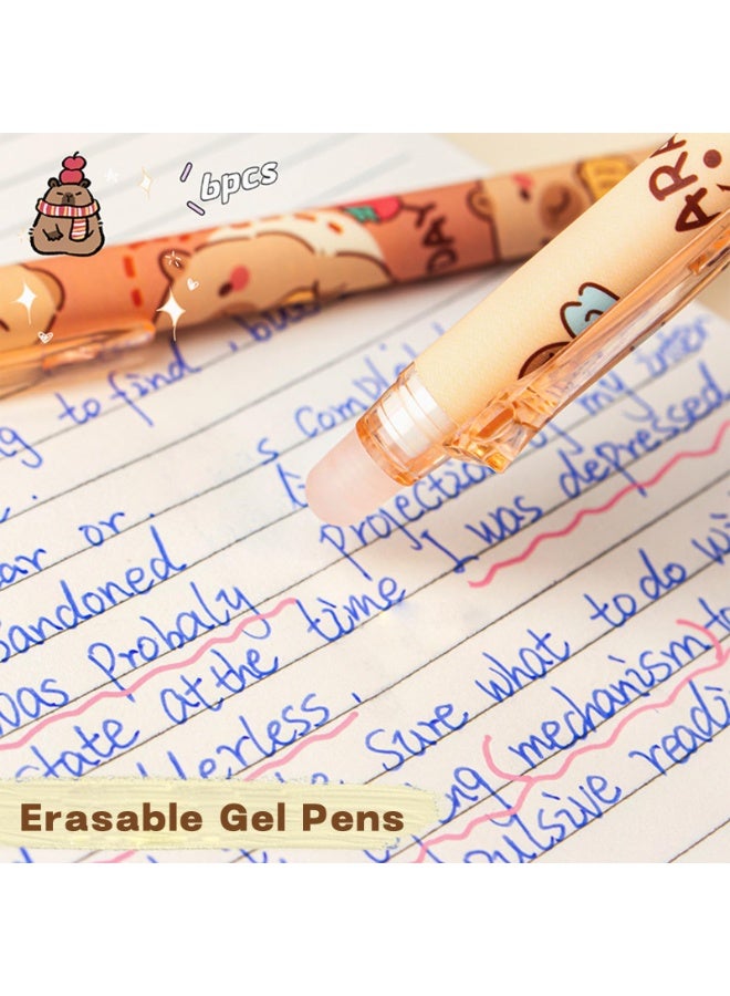 6 قطع من أقلام الجل القابلة للمسح، رأس دقيق 0.5 ملليمتر بحبر أزرق مع ممحيات على شكل حيوانات لطيفة، أدوات مدرسية ومكتبية ممتعة للأطفال، الطلاب، البنات والأولاد - Image 5