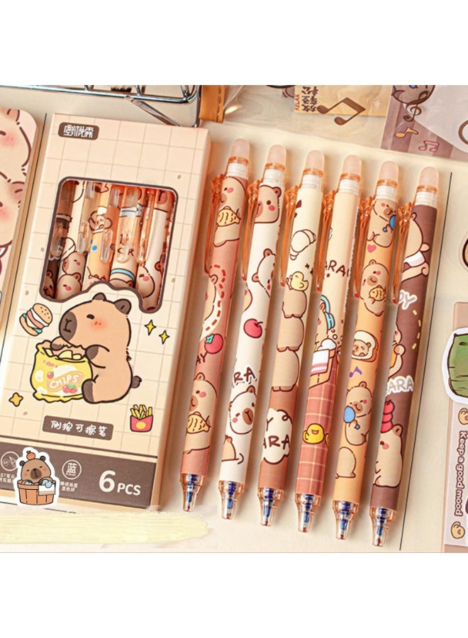 6 قطع من أقلام الجل القابلة للمسح، رأس دقيق 0.5 ملليمتر بحبر أزرق مع ممحيات على شكل حيوانات لطيفة، أدوات مدرسية ومكتبية ممتعة للأطفال، الطلاب، البنات والأولاد - Image 3