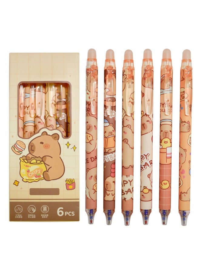 6 قطع من أقلام الجل القابلة للمسح، رأس دقيق 0.5 ملليمتر بحبر أزرق مع ممحيات على شكل حيوانات لطيفة، أدوات مدرسية ومكتبية ممتعة للأطفال، الطلاب، البنات والأولاد - Image 1