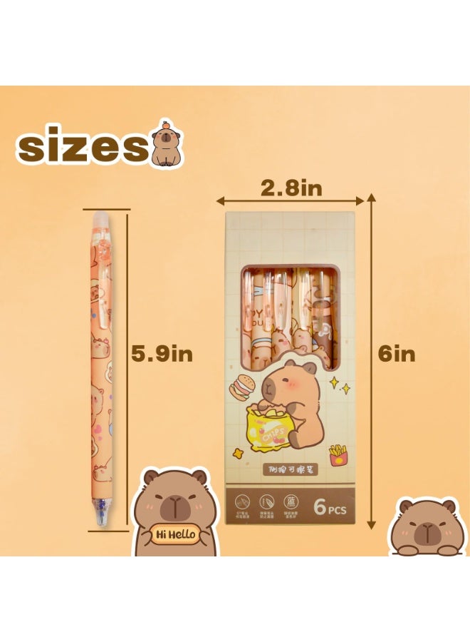 6 قطع من أقلام الجل القابلة للمسح، رأس دقيق 0.5 ملليمتر بحبر أزرق مع ممحيات على شكل حيوانات لطيفة، أدوات مدرسية ومكتبية ممتعة للأطفال، الطلاب، البنات والأولاد - Image 2