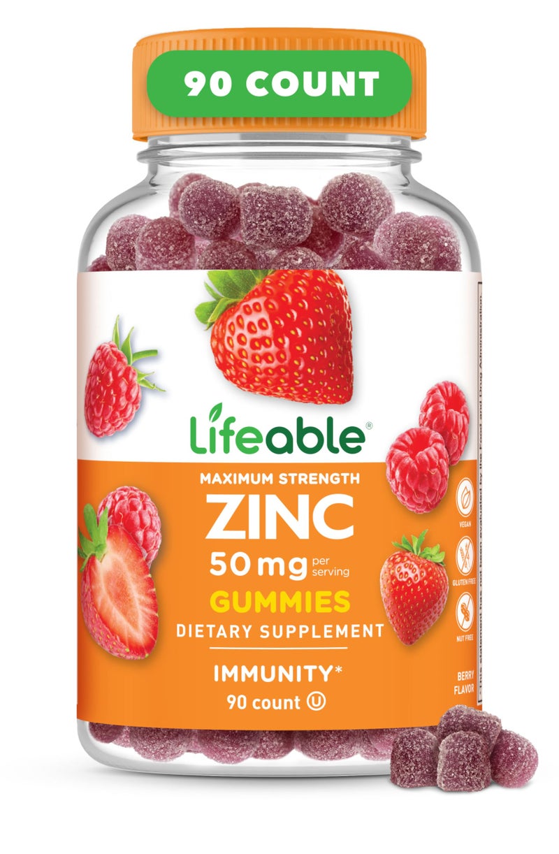 Lifeable Zinc Gummies 50mg Great Tasting Natural Flavor Zinc Vitamins Gluten Free Vegetarian GMOFree Zinc Chewable for Immune Support 90 Gummies