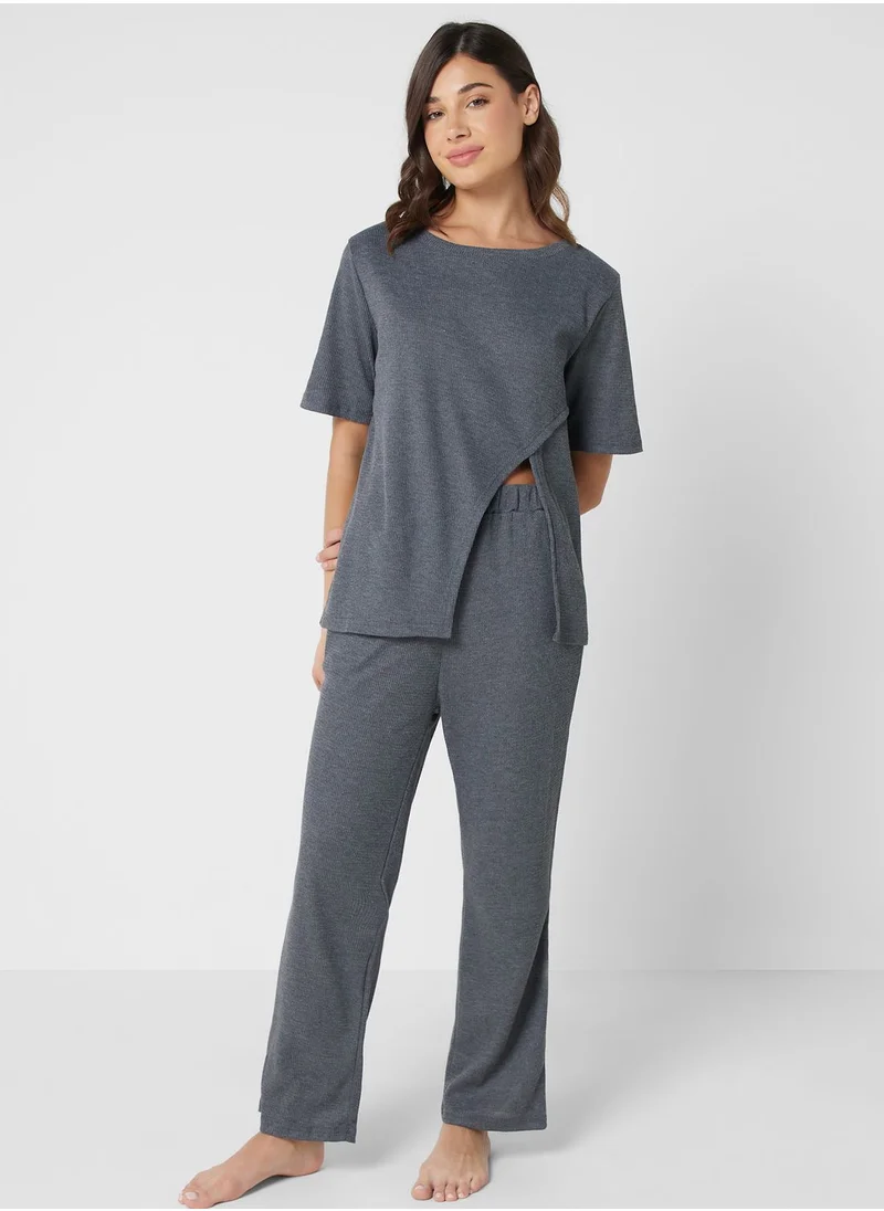 Ginger Assymetric T-shirt & Pyjama Set