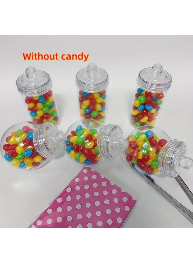 10Set Plastic Jars With Lids Candy Biscuit Container Buffet For Parties With 2 Tongs And 25 Pink Candy Strips Suitable For Weddings Birthday Halloween Christmas Decorations Kitchen Accessory - Image 4