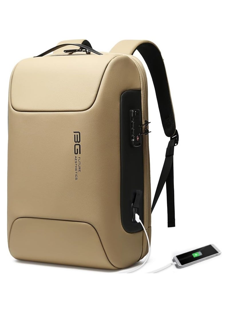 BANGE BANGE Anti Theft Backpack with USB charging Port,Lightweight Business Backpack for Men and Women   Brown(two pocket for work)  - Image 1