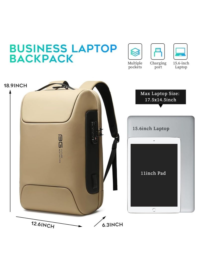 BANGE BANGE Anti Theft Backpack with USB charging Port,Lightweight Business Backpack for Men and Women   Brown(two pocket for work)  - Image 4