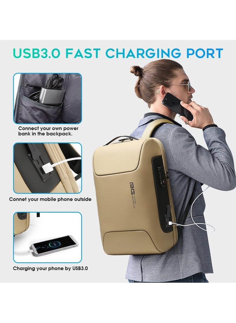 BANGE BANGE Anti Theft Backpack with USB charging Port,Lightweight Business Backpack for Men and Women   Brown(two pocket for work)  - Image 5