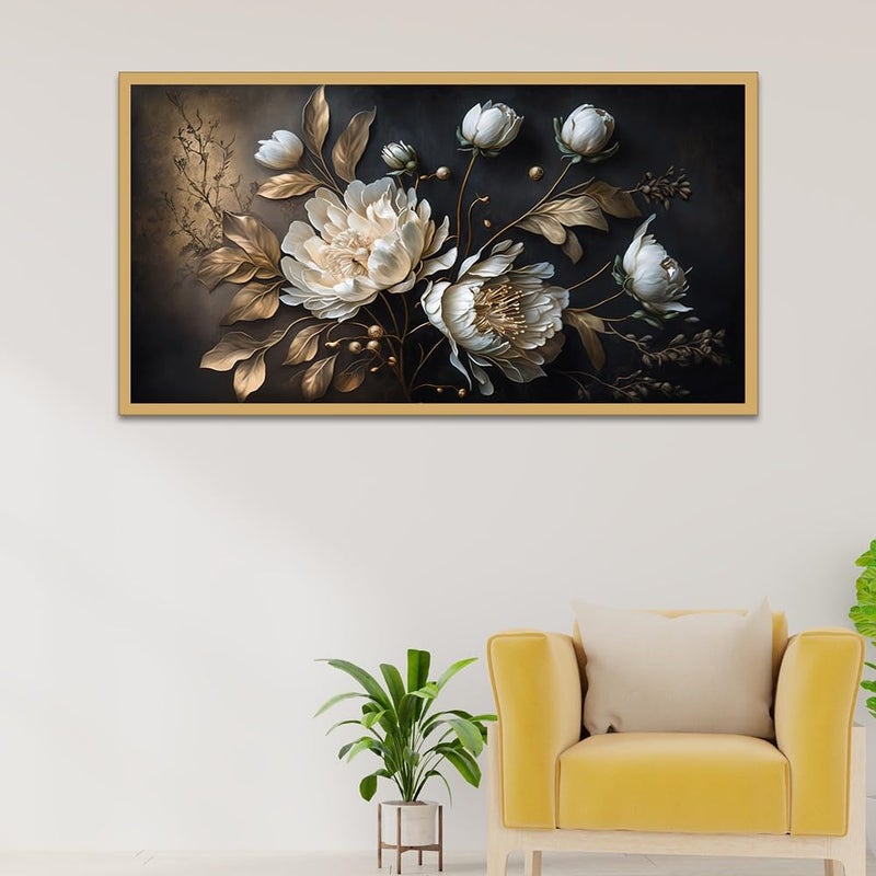 DEKORSTATION Elegant White Flower Canvas Painting for Home Decor|Floral Canvas Painting For Wall Decoration|Wall Art for Living Room|Wall Paintings for Home Décor|Size: 12x24 Inch (FF_827DS) - Image 5
