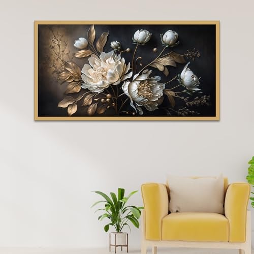 DEKORSTATION Elegant White Flower Canvas Painting for Home Decor|Floral Canvas Painting For Wall Decoration|Wall Art for Living Room|Wall Paintings for Home Décor|Size: 12x24 Inch (FF_827DS) - Image 1