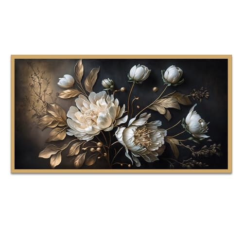 DEKORSTATION Elegant White Flower Canvas Painting for Home Decor|Floral Canvas Painting For Wall Decoration|Wall Art for Living Room|Wall Paintings for Home Décor|Size: 12x24 Inch (FF_827DS) - Image 2