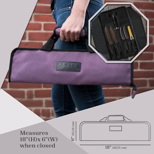 Asaya Chef Knife Roll Bag - 12 Pockets for Knives and Kitchen Utensils - Lightweight, Durable, and Stain Resistant Nylon - Perfect for the Traveling Chef - Knives not Included (Purple) - Image 3