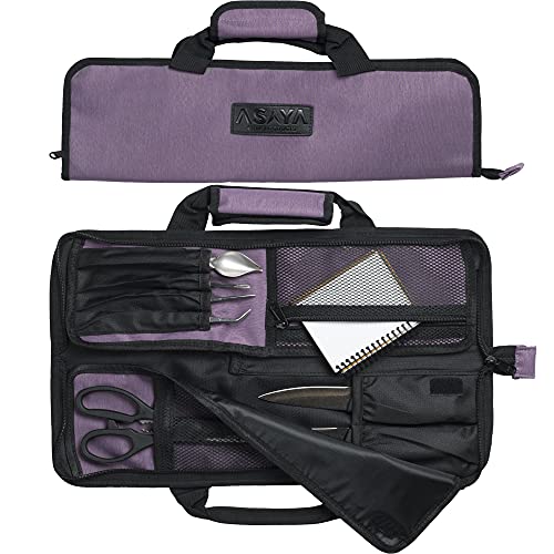 Asaya Chef Knife Roll Bag - 12 Pockets for Knives and Kitchen Utensils - Lightweight, Durable, and Stain Resistant Nylon - Perfect for the Traveling Chef - Knives not Included (Purple) - Image 1