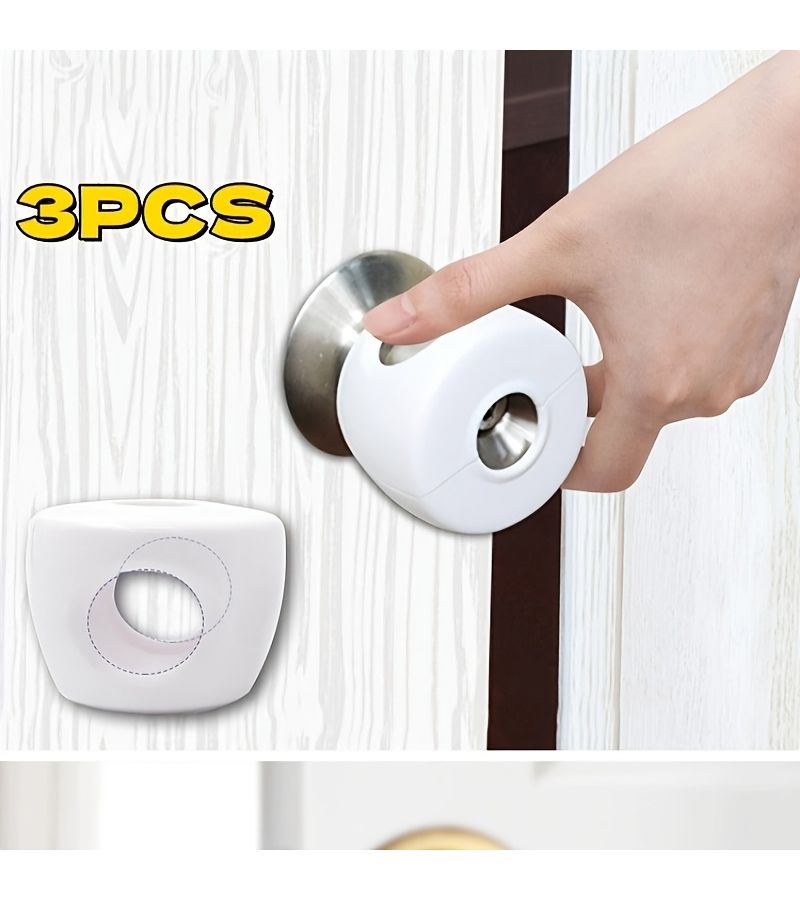 3pcs Round Ball Lock Door Handle Covers Anti Collision Sleeve Plastic - Image 1