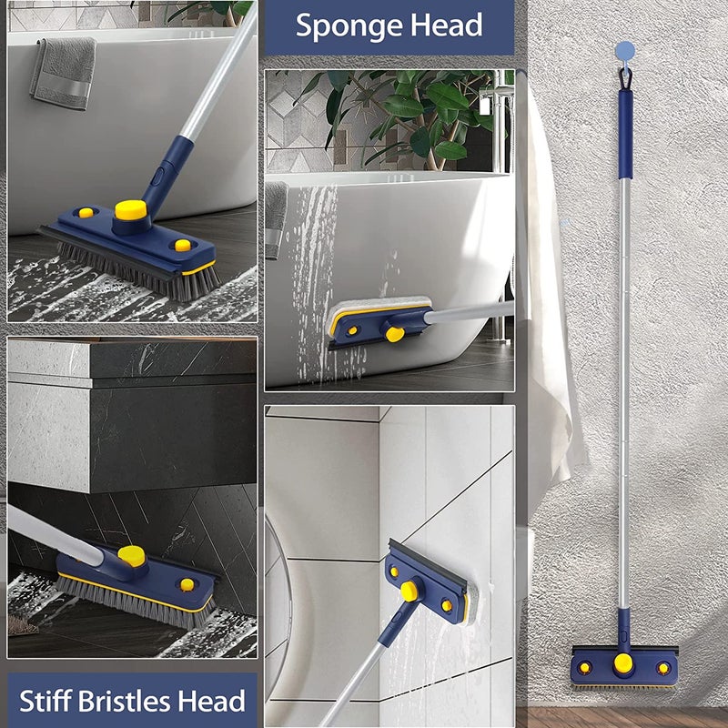 ممسحة ألواح الحوض الطويلة الخنصر، فرشاة تنظيف الدش من زوبولون بطول 60 بوصة رأس دوار بزاوية 360 درجة، مع 2 ملحقات فرشاة تنظيف قابلة للتبديل لا تسبب خدوش مناسبة لمنظف الحمام والجدران والحوض والأرضية - Image 4