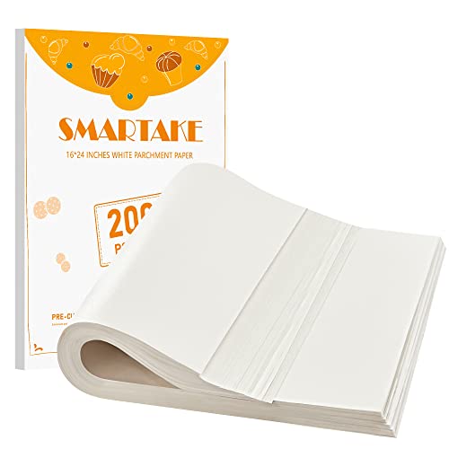 SMARTAKE 200 Pcs Parchment Paper Baking Sheets 16x24 Inches NonStick Precut Baking Parchment Suitable for Baking Grilling Air Fryer Steaming Bread Cup Cake Cookie and More White