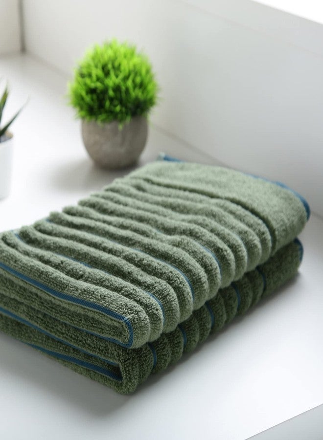 Spaces 100% Cotton Hand Towel HIGH LOFT Ribbed Texture HIGH Absorbency (Solid 40CMX60CM)-Dark Green - Image 1