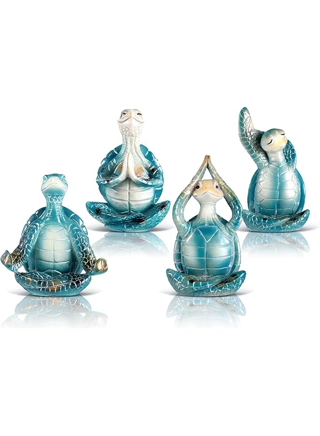 Nariele 4 Pcs Meditating Sea Turtle Statues Resin Yoga Figurines For Coastal Beach Decor –  For Garden Home Office Ocean Themed Bathroom And Spiritual Spaces - Image 1