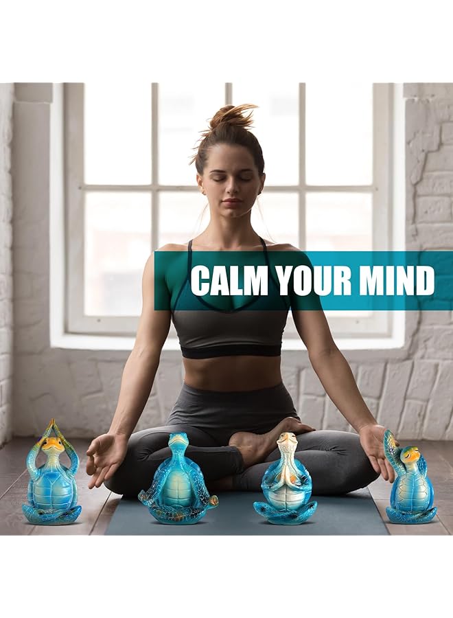 Nariele 4 Pcs Meditating Sea Turtle Statues Resin Yoga Figurines For Coastal Beach Decor –  For Garden Home Office Ocean Themed Bathroom And Spiritual Spaces - Image 4