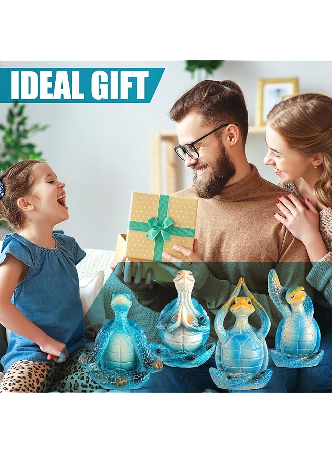 Nariele 4 Pcs Meditating Sea Turtle Statues Resin Yoga Figurines For Coastal Beach Decor –  For Garden Home Office Ocean Themed Bathroom And Spiritual Spaces - Image 5