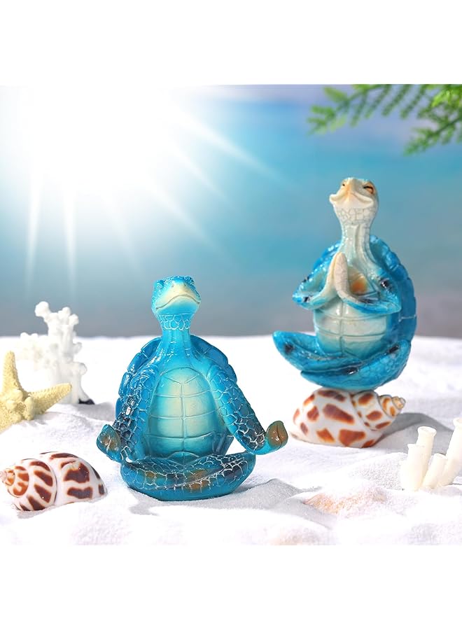 Nariele 4 Pcs Meditating Sea Turtle Statues Resin Yoga Figurines For Coastal Beach Decor –  For Garden Home Office Ocean Themed Bathroom And Spiritual Spaces - Image 2