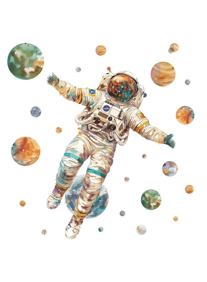 MEFOSS Watercolor Astronaut Wall Stickers DIY Planet Wall Stickers Peel & Stick Astronaut Wall Decor Stickers for Kids Bedroom Playroom Nursery Classroom - Image 3