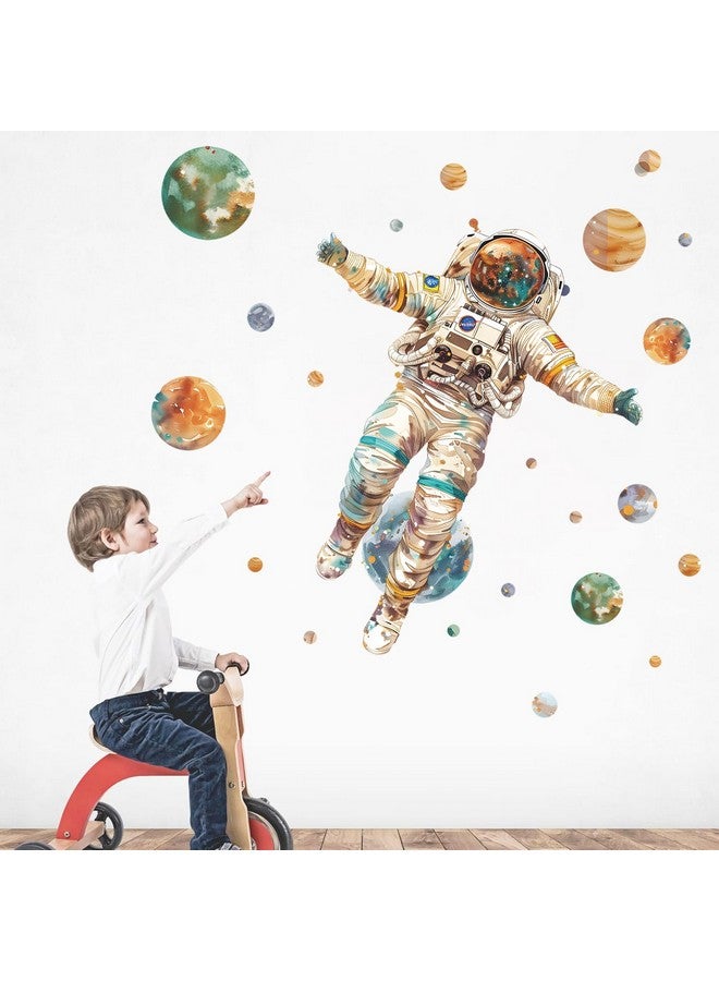 MEFOSS Watercolor Astronaut Wall Stickers DIY Planet Wall Stickers Peel & Stick Astronaut Wall Decor Stickers for Kids Bedroom Playroom Nursery Classroom - Image 1