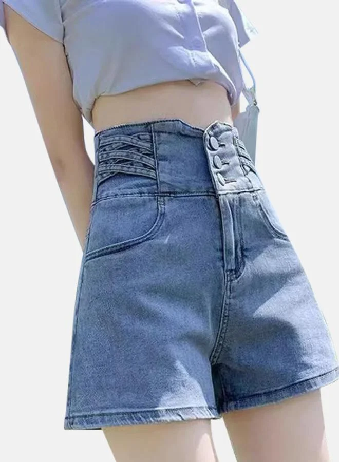 يونيكي Blue Slim Fit High-Rise Denim Shorts