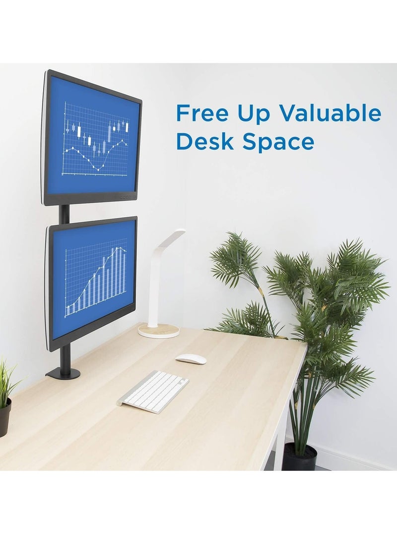 ELTRAZONE - Vertical Dual Monitor Mount | Stacked Monitor Desk Stand | Fits 19 to 32 Inch Screens | C-Clamp & Grommet Bases | Adjustable Height - Image 1