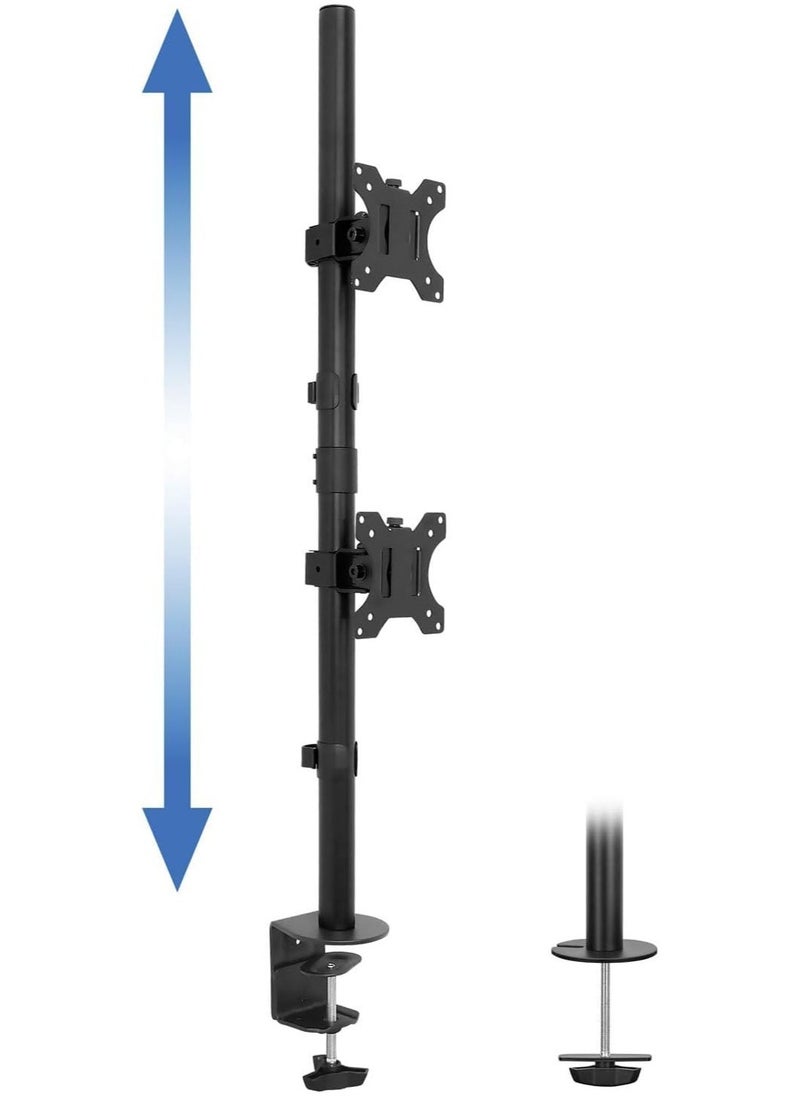 ELTRAZONE - Vertical Dual Monitor Mount | Stacked Monitor Desk Stand | Fits 19 to 32 Inch Screens | C-Clamp & Grommet Bases | Adjustable Height - Image 1