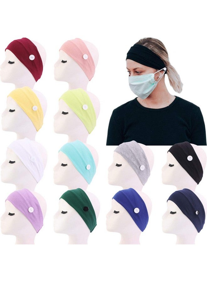 CELLOT 12 Pack Boho Wide Headband With Button Elastic Turban Hair Band Yoga Head Wraps For Women Girls Nurse And Doctor - Image 1