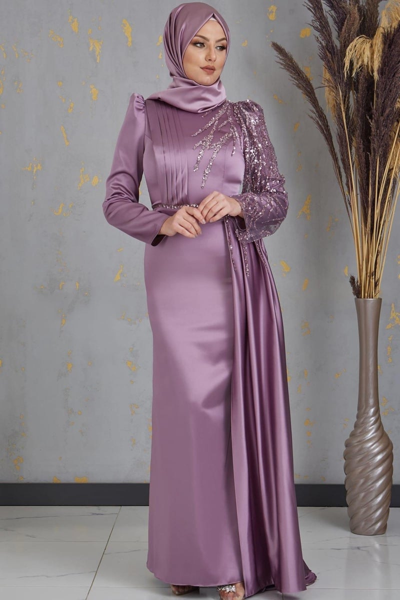 Esilanur Efila Hijab Evening Dress Lilac  - Image 4