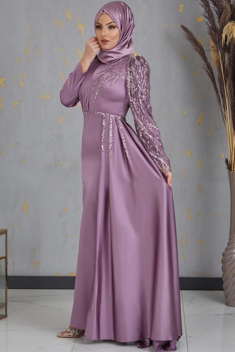 Esilanur Efila Hijab Evening Dress Lilac  - Image 5